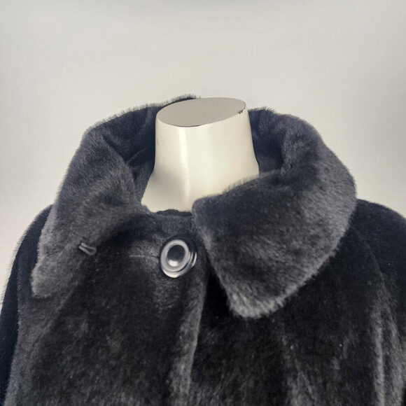 Vintage Union Label Black Faux Fur Pea Coat Size L - Picture 2 of 9